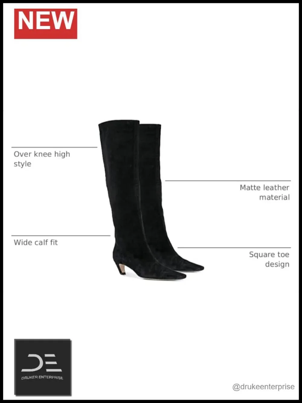 Women Over Knee Boots Square Toe Kitten Heel Pull On Pleated Matte Leather Wide